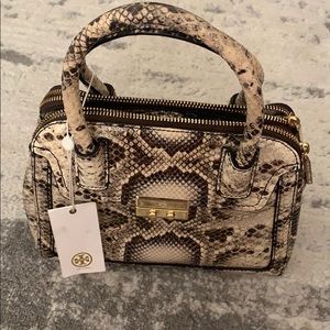 New Tory Burch Elise Snake Small Dome Satchel Bag